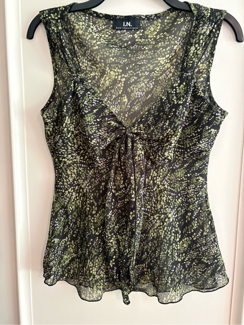 I.N. San Francisco Olive & Black Printed Tie-Front Camisole